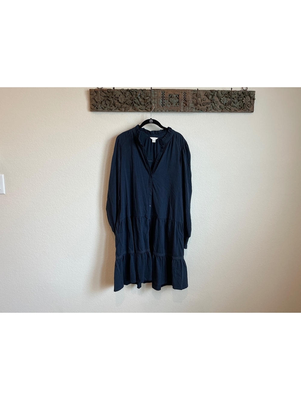Caslon Navy Blue Long Sleeve Tiered Dress with Belt Size L